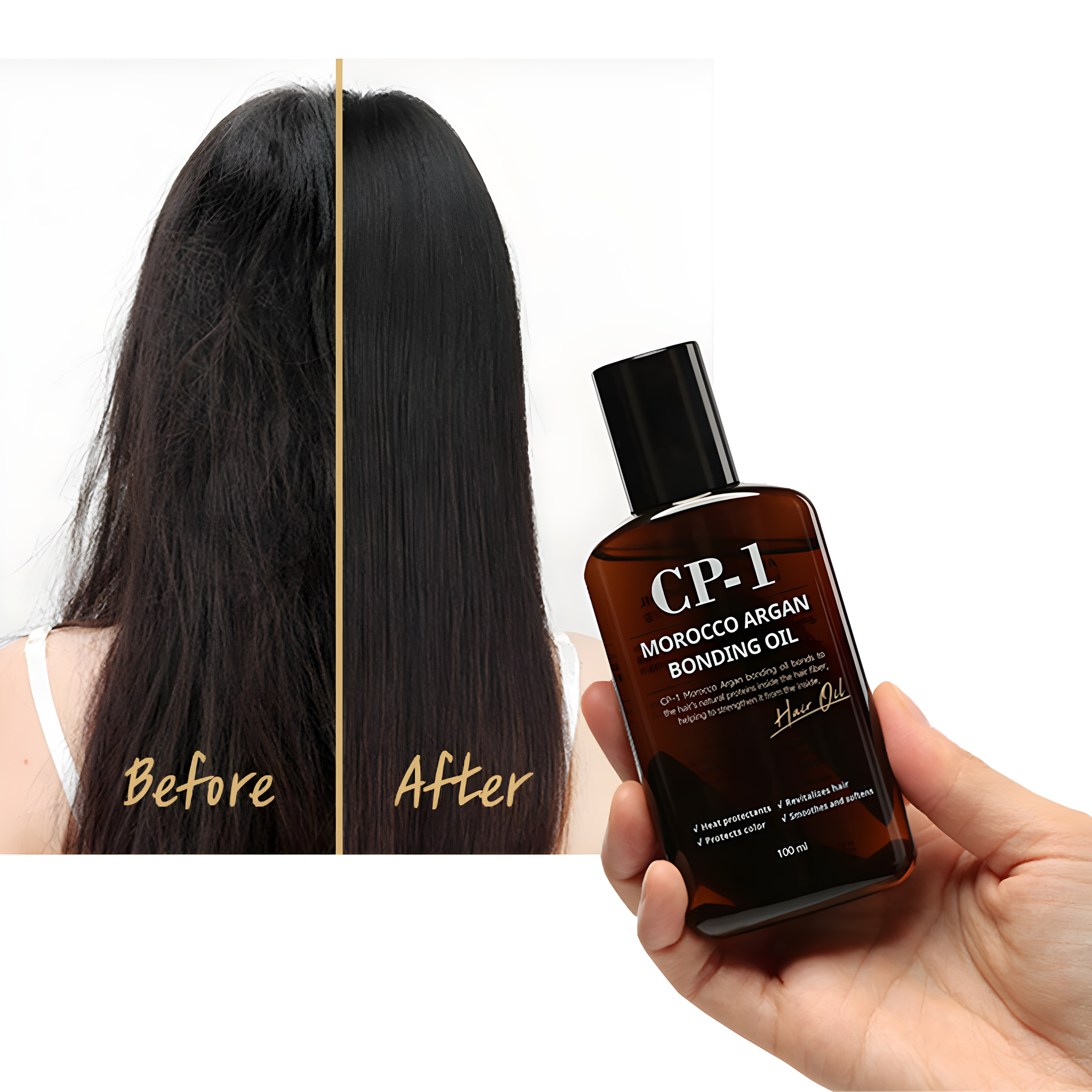 Hair oil, Hair care, Dry & Damaged Hair, Heat & Styling Damage, Frizzy & Unmanageable Hair, Color-Treated Hair, თმის ზეთი, თმის მოვლა, მშრალი და დაზიანებული თმა, თერმული დაზიანება, დაუმორჩილებელი თმა, შეღებილი თმა, Cp-1, Cp-1 Morocco Argan Bonding Oil, Beauty Bar, Korean Cosmetics, ბიუთი ბარი, კორეული კოსმეტიკა, Cp-1 მაროკოს არგანის თმის ზეთი