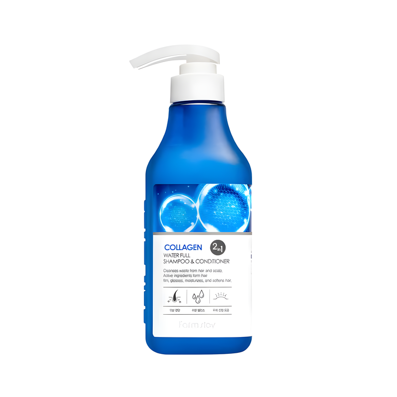 Shampoo, Hair care, Dry & Damaged Hair, Scalp Sensitivity, შამპუნი, თმის მოვლა, მშრალი და დაზიანებული თმა, მგრძნობიარე სკალპი, Farmstay, Farmstay Collagen Water Full Shampoo And Conditioner, Beauty Bar, Korean Cosmetics, ბიუთი ბარი, კორეული კოსმეტიკა, Farmstay კოლაგენის შამპუნი და კონდიციონერი