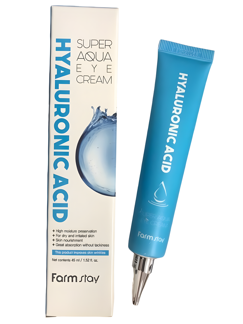 Eye cream, Eye care, Anti-age, თვალის კრემი, თვალის მოვლა, ასაკობრივი, Farmstay, Farmstay Hyaluronic Acid Super Aqua Eye Cream, Beauty Bar, Korean Cosmetics, ბიუთი ბარი, კორეული კოსმეტიკა, Farmstay ჰიალურონის დამატენიანებელი თვალის კრემი