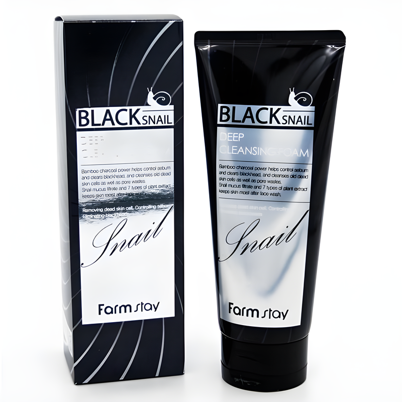 Cleanser, Face care, Acne/pores/sebum, Pigmenation/brightening/post-acne, დასაბანი ქაფი, სახის მოვლა, აკნე/ფორები/სებუმი, პიგმენაცია/პოსტ-აკნე, Farmstay, Farmstay Black Snail Deep Cleansing Foam, Beauty Bar, Korean Cosmetics, ბიუთი ბარი, კორეული კოსმეტიკა, Farmstay შავი ლოკოკინას ღრმა გამწმენდი ქაფი
