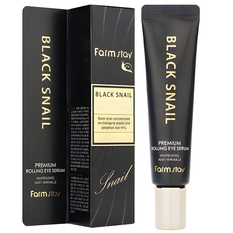 Eye serum, Eye care, Pigmenation/brightening/post-acne, თვალის შრატი, თვალის მოვლა, პიგმენაცია/პოსტ-აკნე, Farmstay, Farmstay Black Snail Premium Rolling Eye Serum, Beauty Bar, Korean Cosmetics, ბიუთი ბარი, კორეული კოსმეტიკა, Farmstay შავი ლოკოკინას პრემიუმ თვალის შრატი