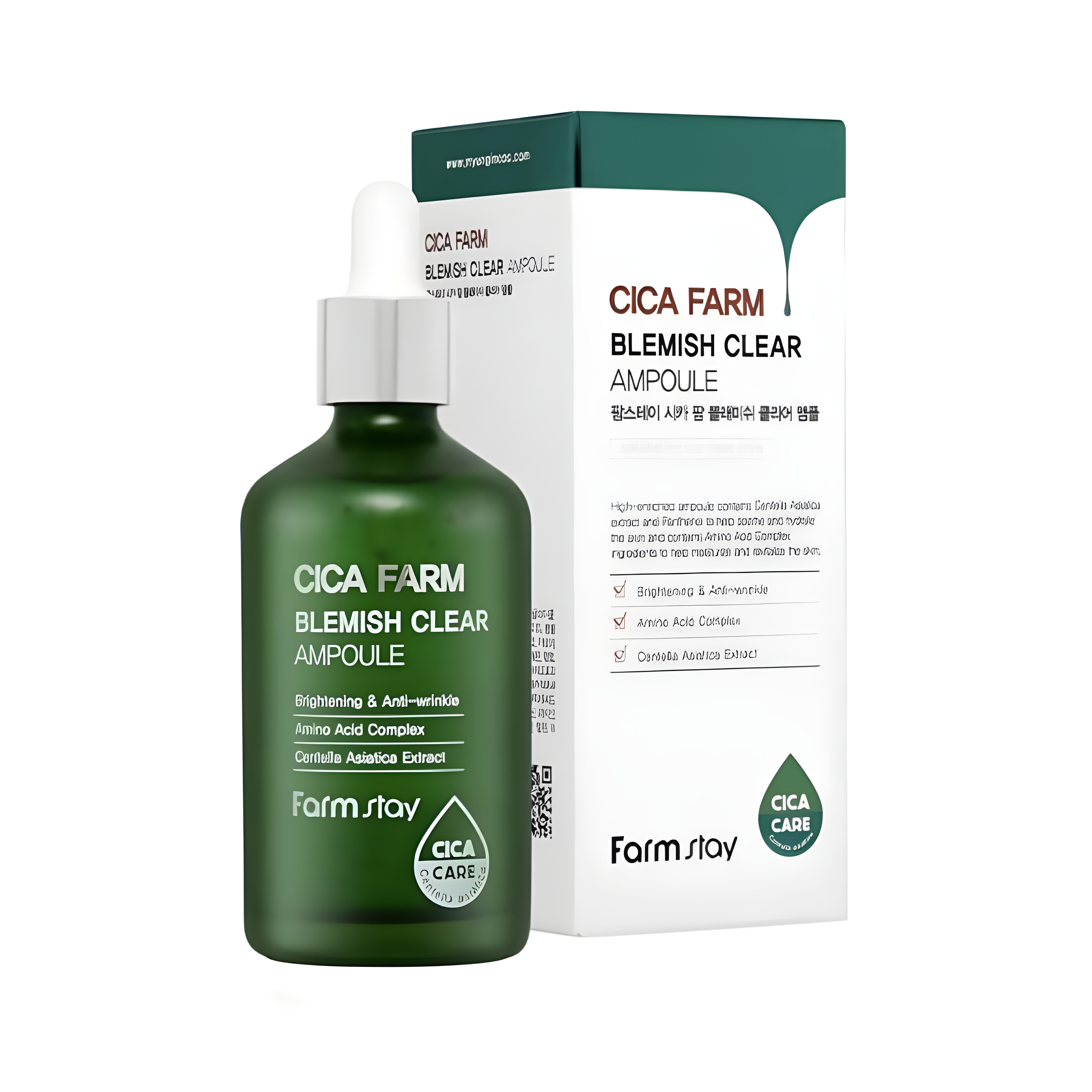 Serum, Face care, Hydration/Moisturization, Acne/pores/sebum, Pigmenation/brightening/post-acne, შრატი, სახის მოვლა, დატენიანება, აკნე/ფორები/სებუმი, პიგმენაცია/პოსტ-აკნე, Farmstay, Farmstay Cica Farm Blemish Clear Ampoule, Beauty Bar, Korean Cosmetics, ბიუთი ბარი, კორეული კოსმეტიკა, Farmstay ცენტელას გამაღიავებელი შრატი