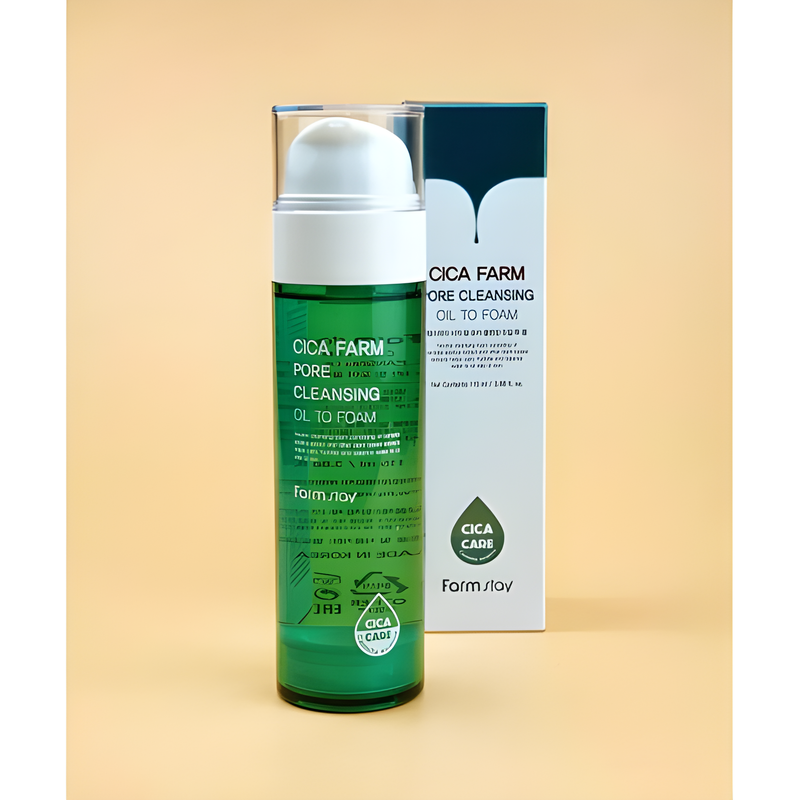 Cleanser, Face care, Hydration/Moisturization, Acne/pores/sebum, Pigmenation/brightening/post-acne, დასაბანი ქაფი, სახის მოვლა, დატენიანება, აკნე/ფორები/სებუმი, პიგმენაცია/პოსტ-აკნე, Farmstay, Farmstay Cica Farm Pore Cleansing Oil To Foam, Beauty Bar, Korean Cosmetics, ბიუთი ბარი, კორეული კოსმეტიკა, Farmstay ცენტელას ფორების გამწმენდი ზეთოვანი ქაფი