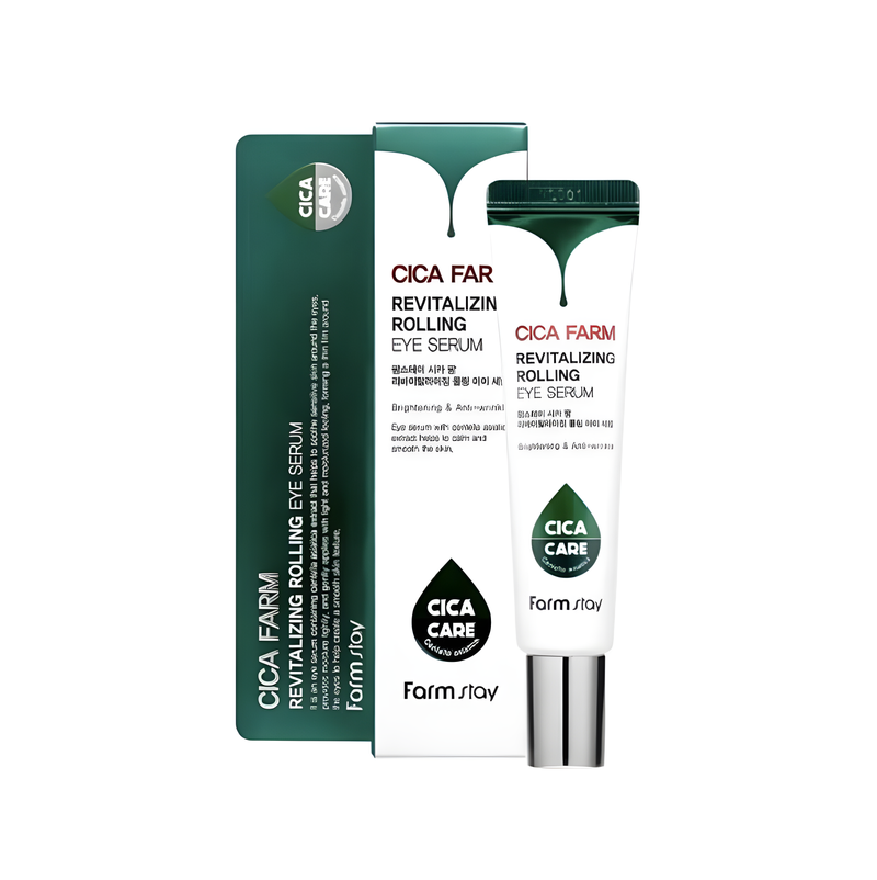 Eye serum, Eye care, Hydration/Moisturization, Acne/pores/sebum, Pigmenation/brightening/post-acne, თვალის შრატი, თვალის მოვლა, დატენიანება, აკნე/ფორები/სებუმი, პიგმენაცია/პოსტ-აკნე, Farmstay, Farmstay Cica Farm Revitalizing Rolling Eye Serum, Beauty Bar, Korean Cosmetics, ბიუთი ბარი, კორეული კოსმეტიკა, Farmstay ცენტელას აღმდგენი თვალის შრატი