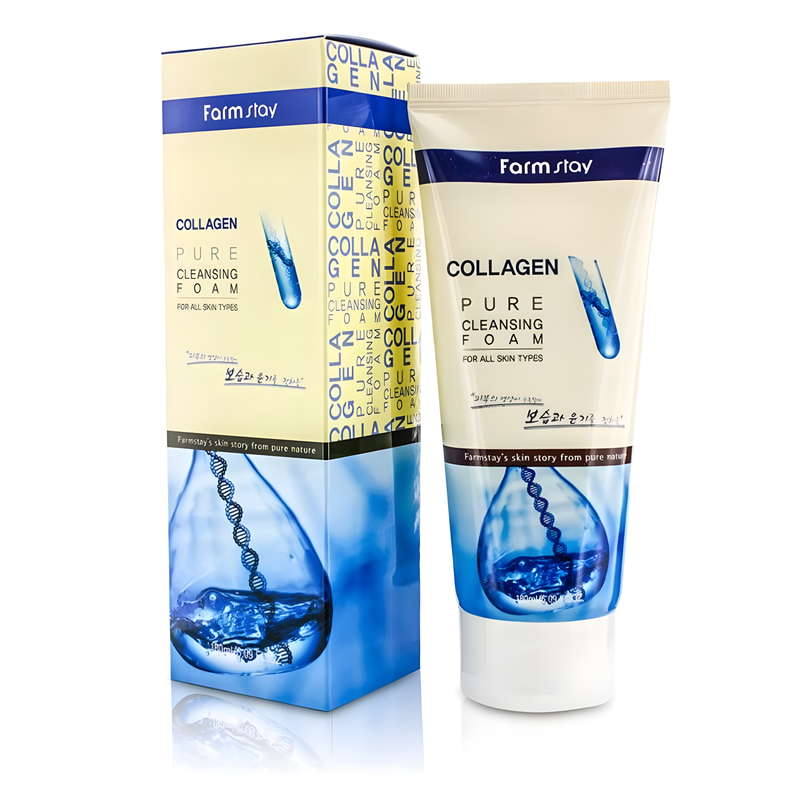 Cleanser, Face care, Anti-age, Skin elasticity and barrier, დასაბანი ქაფი, სახის მოვლა, ასაკობრივი, ელასტიურობა და ბარიერი, Farmstay, Farmstay Collagen Pure Cleansing Foam, Beauty Bar, Korean Cosmetics, ბიუთი ბარი, კორეული კოსმეტიკა, Farmstay კოლაგენის მსუბუქი გამწმენდი ქაფი