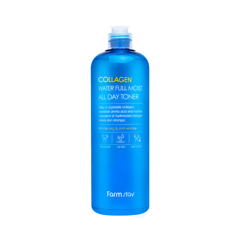 Toner, Face care, Anti-age, Skin elasticity and barrier, ტონერი, სახის მოვლა, ასაკობრივი, ელასტიურობა და ბარიერი, Farmstay, Farmstay Collagen Water Full Moist All Day Toner, Beauty Bar, Korean Cosmetics, ბიუთი ბარი, კორეული კოსმეტიკა, Farmstay კოლაგენის დამატენიანებელი ტონერი