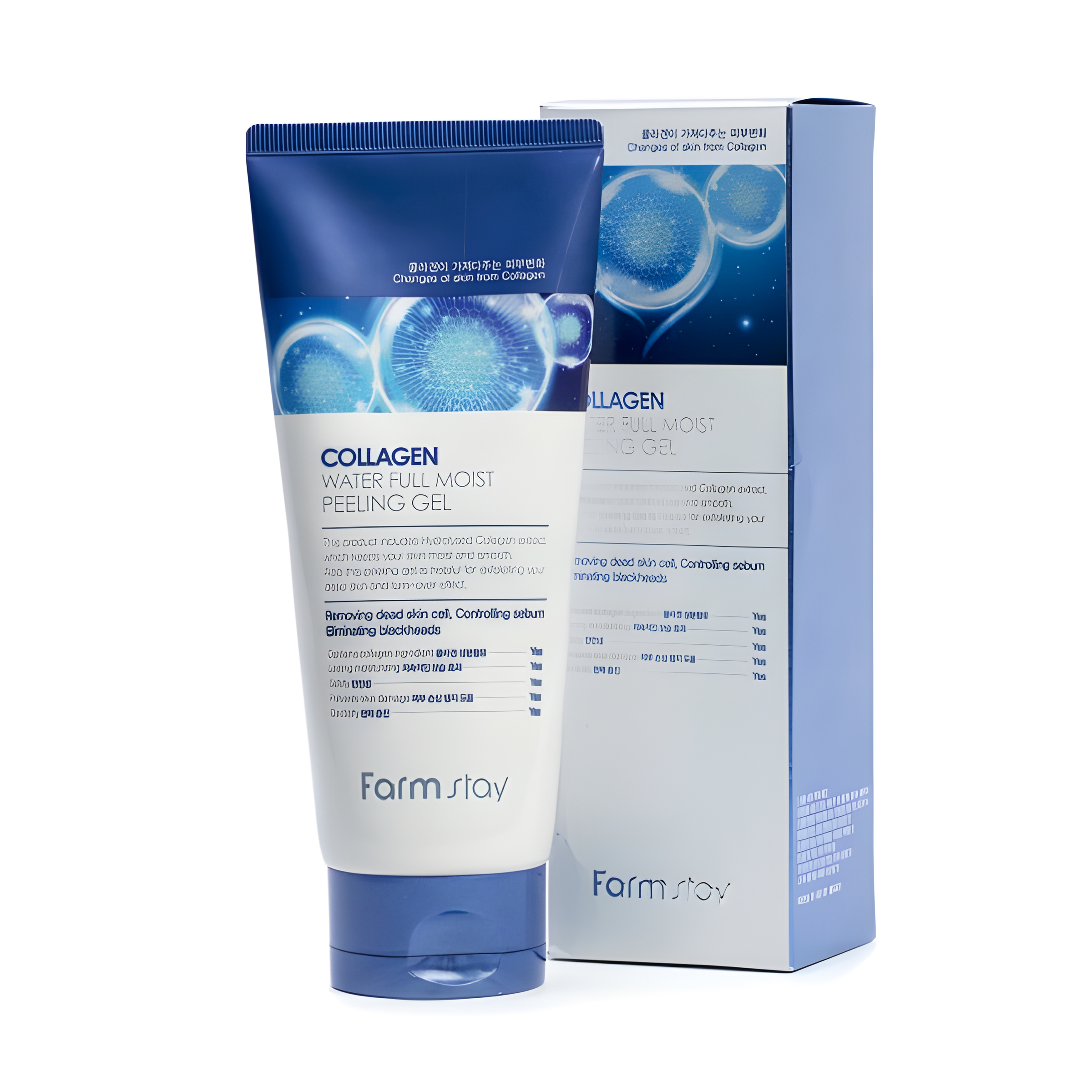 Peeling and scrub, Face care, Anti-age, Skin elasticity and barrier, პილინგი და სკრაბი, სახის მოვლა, ასაკობრივი, ელასტიურობა და ბარიერი, Farmstay, Farmstay Collagen Water Full Moist Peeling Gel, Beauty Bar, Korean Cosmetics, ბიუთი ბარი, კორეული კოსმეტიკა, Farmstay კოლაგენის დამატენიანებელი სახის გამწმენდი პილინგი გელი