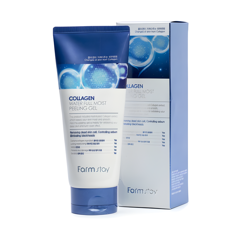 Peeling and scrub, Face care, Anti-age, Skin elasticity and barrier, პილინგი და სკრაბი, სახის მოვლა, ასაკობრივი, ელასტიურობა და ბარიერი, Farmstay, Farmstay Collagen Water Full Moist Peeling Gel, Beauty Bar, Korean Cosmetics, ბიუთი ბარი, კორეული კოსმეტიკა, Farmstay კოლაგენის დამატენიანებელი სახის გამწმენდი პილინგი გელი