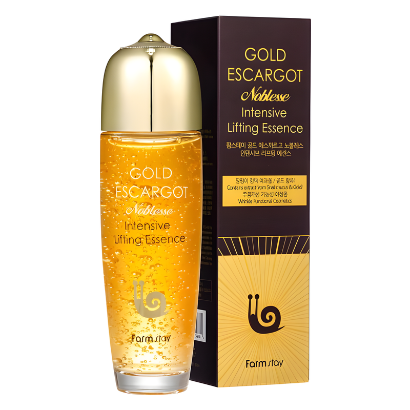 Serum, Face care, Anti-age, შრატი, სახის მოვლა, ასაკობრივი, Farmstay, Farmstay Gold Escargot Noblesse Intensive Lifting Essence, Beauty Bar, Korean Cosmetics, ბიუთი ბარი, კორეული კოსმეტიკა, Farmstay სამეფო ლოკოკინას ინტენსიური ლიფტინგ ესენცია