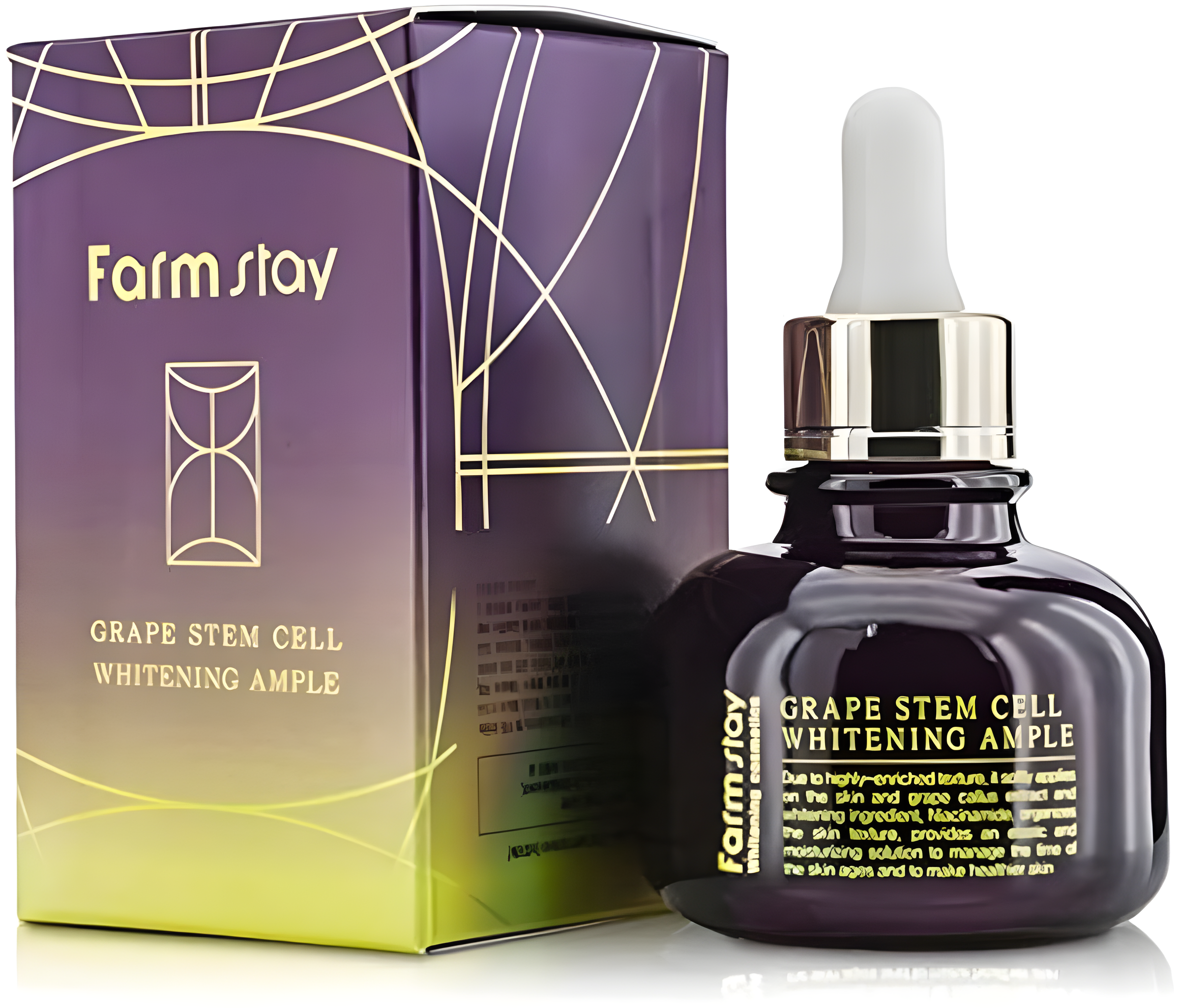 Serum, Face care, Skin elasticity and barrier, Pigmenation/brightening/post-acne, შრატი, სახის მოვლა, ელასტიურობა და ბარიერი, პიგმენაცია/პოსტ-აკნე, Farmstay, Farmstay Grape Stem Cell Whitening Ampoule, Beauty Bar, Korean Cosmetics, ბიუთი ბარი, კორეული კოსმეტიკა, Farmstay ყურძნის ღეროვანი უჯრედების გამაღიავებელი ამპულა