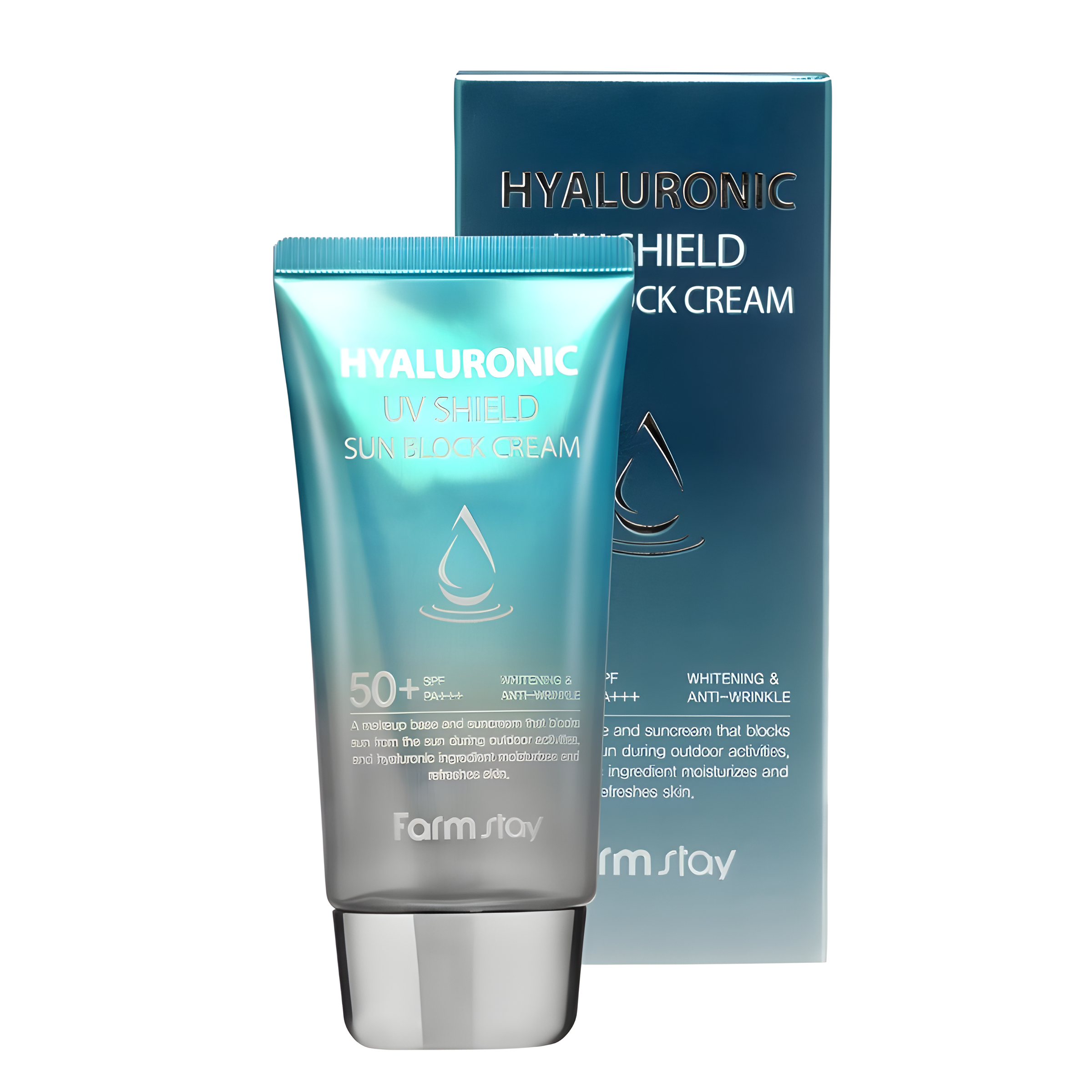 Sunscreen, Face care, Sun protection, მზისგან დამცავი, სახის მოვლა, მზისგან დამცავი, Farmstay, Farmstay Hyaluronic Uv Shield Sun Block Cream, Beauty Bar, Korean Cosmetics, ბიუთი ბარი, კორეული კოსმეტიკა, Farmstay ჰიალურონის მზისგან დამცავი კრემი