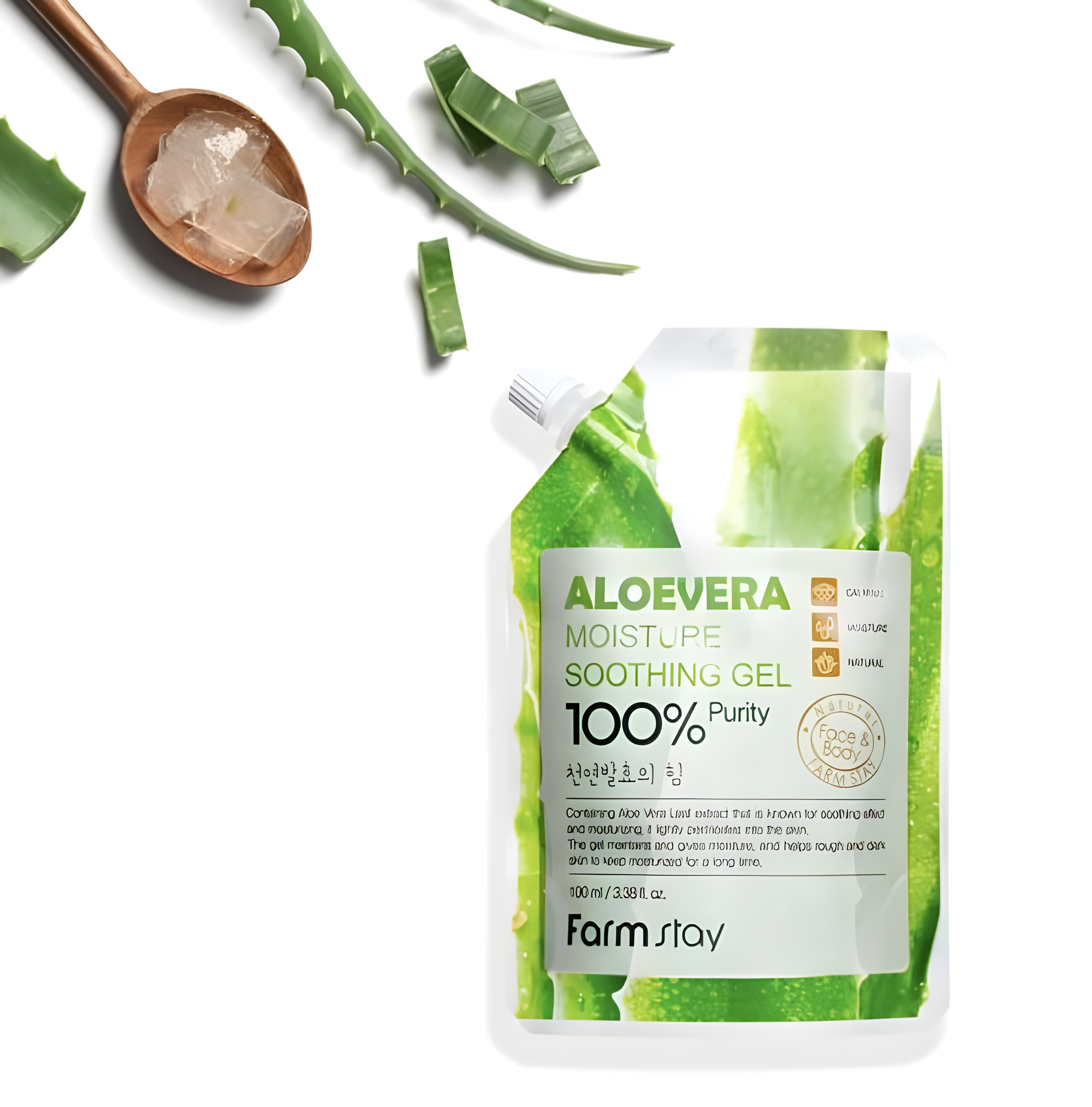 Body, Body care, Hydration/Moisturization, Skin elasticity and barrier, სხეული, სხეულის მოვლა, დატენიანება, ელასტიურობა და ბარიერი, Face cream, Face care, სახის კრემი, სახის მოვლა, Farmstay, Farmstay Moisture Soothing Gel Aloevera Pouch, Beauty Bar, Korean Cosmetics, ბიუთი ბარი, კორეული კოსმეტიკა, Farmstay ალოევერას დამატენიანებელი გელი