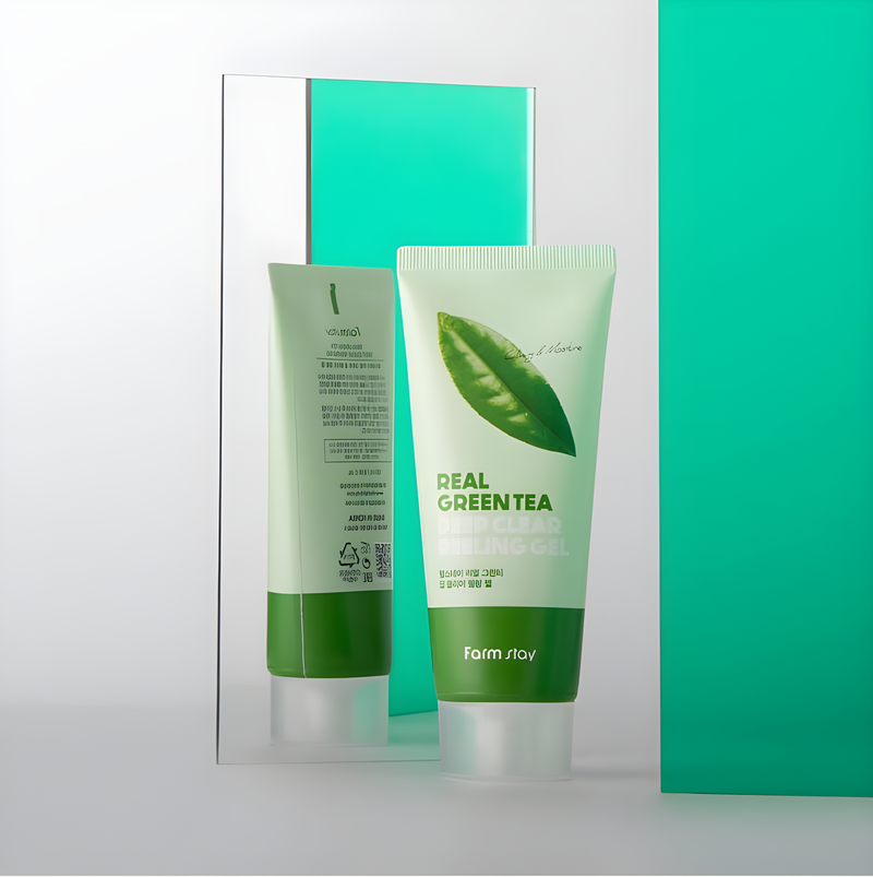 Peeling and scrub, Face care, Hydration/Moisturization, პილინგი და სკრაბი, სახის მოვლა, დატენიანება, Farmstay, Farmstay Real Green Tea Clear Peeling Gel, Beauty Bar, Korean Cosmetics, ბიუთი ბარი, კორეული კოსმეტიკა, Farmstay მწვანე ჩაის გამწმენდი პილინგ გელი