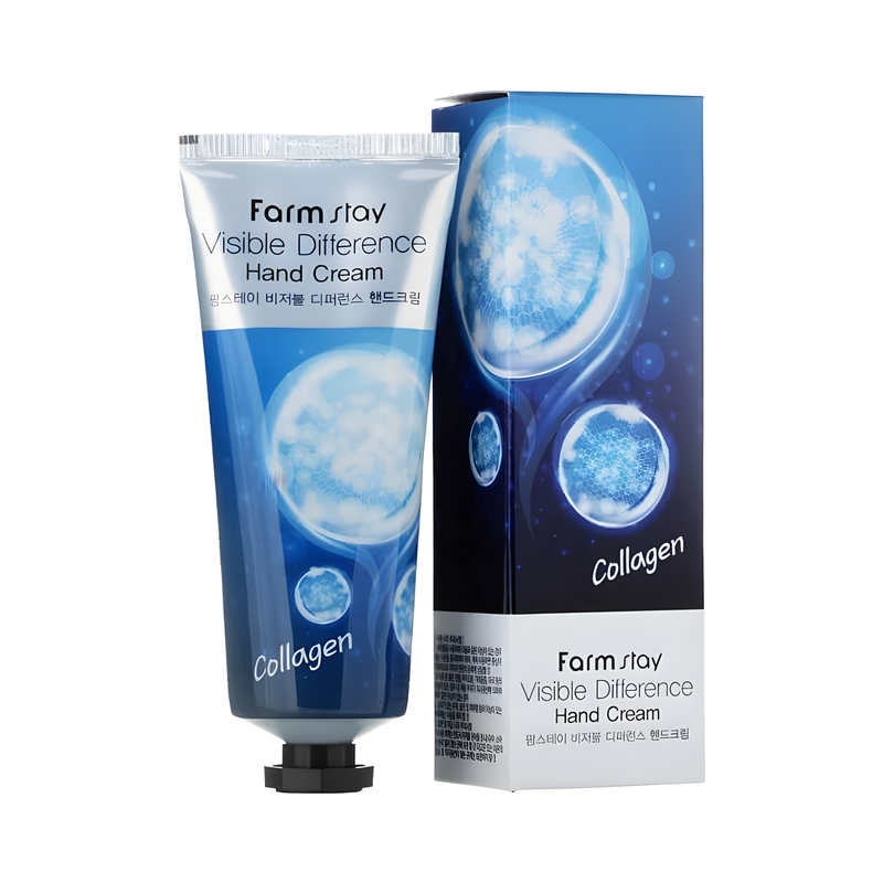 Hand care, Body care, Skin elasticity and barrier, ხელის მოვლა, სხეულის მოვლა, ელასტიურობა და ბარიერი, Farmstay, Farmstay Visible Difference Hand Cream Collagen, Beauty Bar, Korean Cosmetics, ბიუთი ბარი, კორეული კოსმეტიკა, Farmstay  ხელის კრემი კოლაგენით