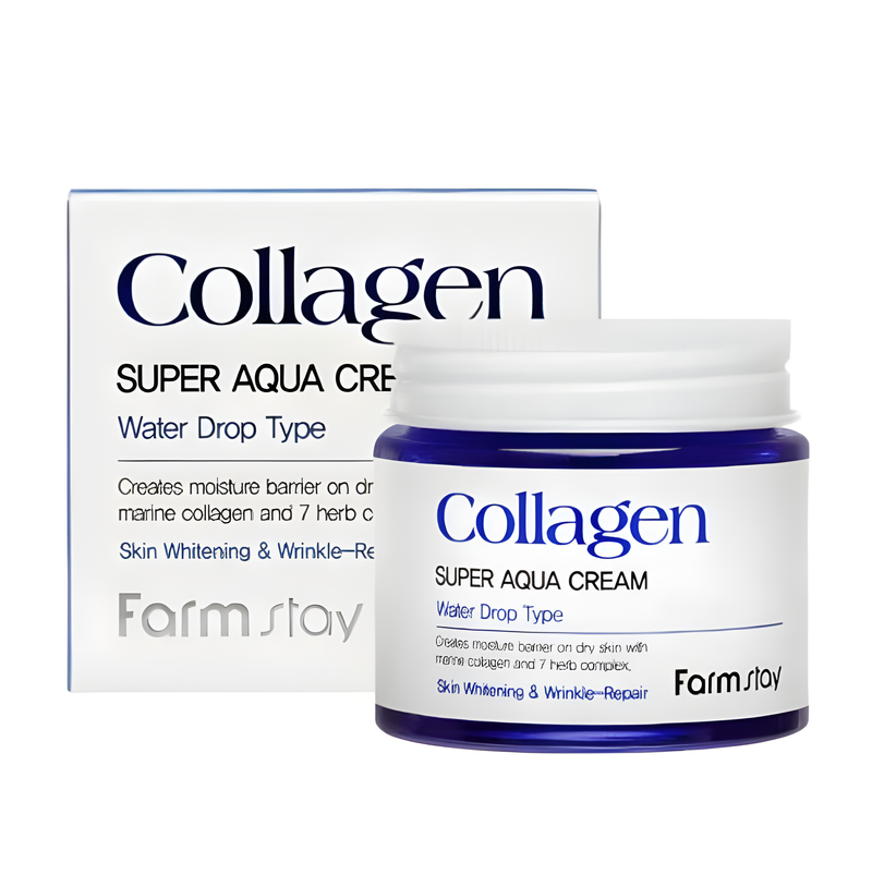 Face cream, Face care, Pigmenation/brightening/post-acne, Anti-age, სახის კრემი, სახის მოვლა, პიგმენაცია/პოსტ-აკნე, ასაკობრივი, Farmstay, Farmstay Collagen Super Aqua Cream, Beauty Bar, Korean Cosmetics, ბიუთი ბარი, კორეული კოსმეტიკა, Farmstay კოლაგენის სუპერ აქუა კრემი