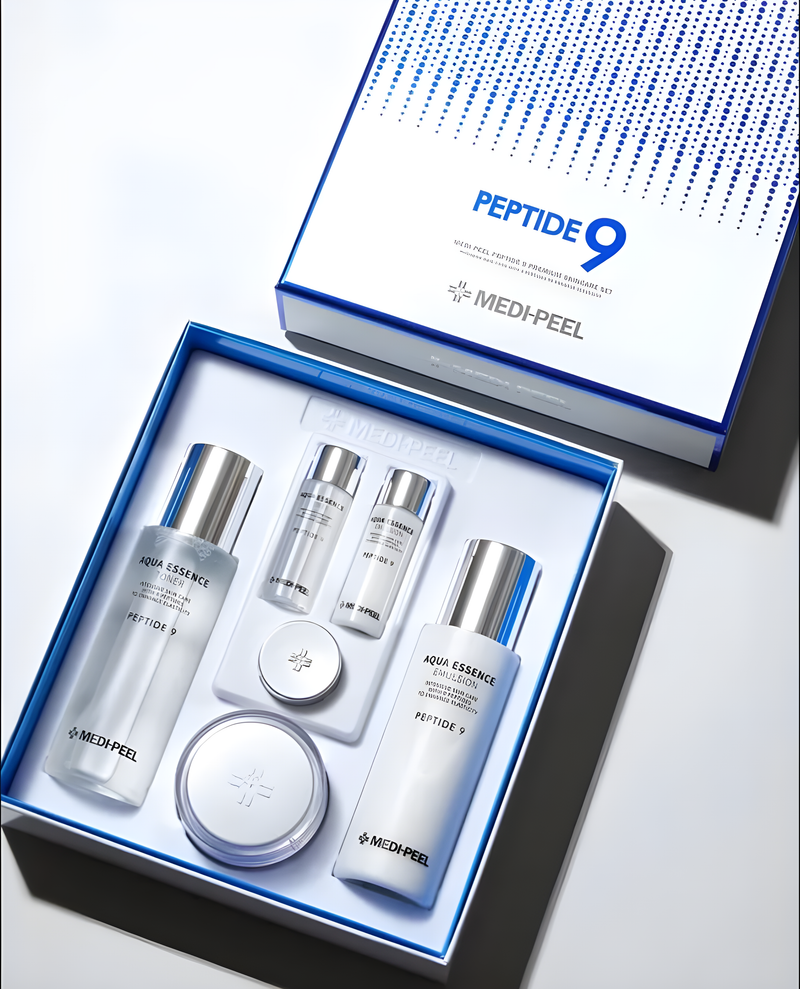 Gift set, Skin elasticity and barrier, Anti-age, სასაჩუქრე ნაკრები, ელასტიურობა და ბარიერი, ასაკობრივი, Medi-Peel, Medi-Peel Peptide9 Skin Care Spacial Set, Beauty Bar, Korean Cosmetics, ბიუთი ბარი, კორეული კოსმეტიკა, Medi-Peel 9 პეპტიდების კანის მოვლის ნაკრები