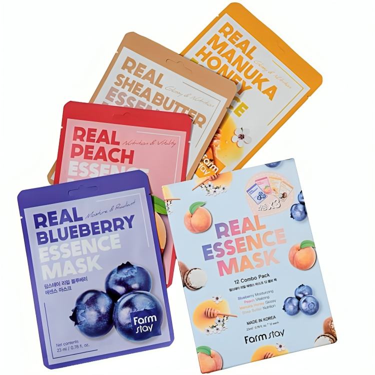 Farmstay Real Essence Mask Combo Pack (Sheabutter, Blueberry, Peach, Manuka Honey)