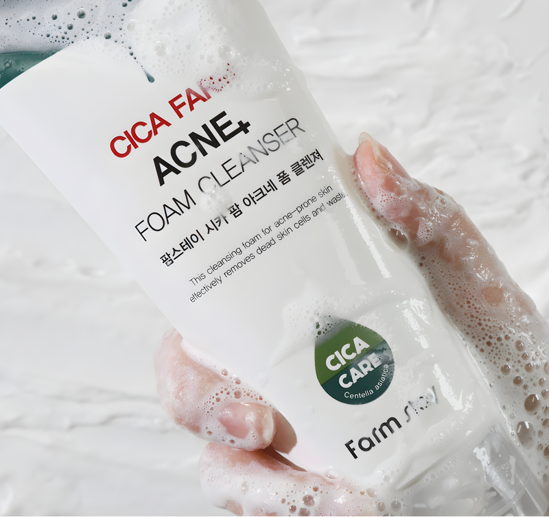 Beauty Bar Korean cosmetics, ბიუთი ბარი კორეული კოსმეტიკა, Farmstay Cica Farm Acne Foam Cleanser Cleanser, Farmstay, Cleanser, Face care, Hydration/Moisturization, სახის მოვლა, დასაბანი ქაფი, დატენიანება, Acne/pores/sebum, აკნე/ფორები/სებუმი, Pigmenation/brightening/post-acne, პიგმენაცია/პოსტ-აკნე , Farmstay ცენტელას აკნეს საწინააღმდეგო გამწმენდი ქაფი