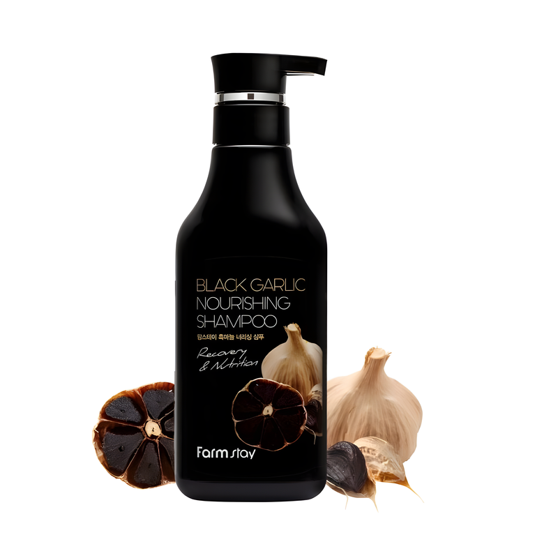 Shampoo, Hair care, Hair Loss & Hair Thinning, Oily Hair & Scalp, Scalp Sensitivity, შამპუნი, თმის მოვლა, თმის ცვენა და შეთხელება, ცხიმიანი თმა და სკალპი, მგრძნობიარე სკალპი, Farmstay, Farmstay Black Garlic Nourishing Shampoo, Beauty Bar, Korean Cosmetics, ბიუთი ბარი, კორეული კოსმეტიკა, Farmstay შავი ნივრის მკვებავი შამპუნი