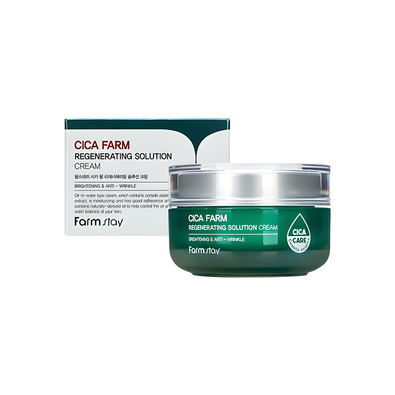 Face cream, Face care, Hydration/Moisturization, Acne/pores/sebum, Pigmenation/brightening/post-acne, სახის კრემი, სახის მოვლა, დატენიანება, აკნე/ფორები/სებუმი, პიგმენაცია/პოსტ-აკნე, Farmstay, Farmstay Cica Farm Regenerating Solution Cream, Beauty Bar, Korean Cosmetics, ბიუთი ბარი, კორეული კოსმეტიკა, Farmstay ცენტელას აღმდგენი სახის კრემი