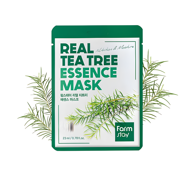 Face mask, Face care, Sensitive/Calm, სახის ნიღაბი, სახის მოვლა, მგრძნობიარე/დამშვიდება, Farmstay, Farmstay Real Tea Tree Essence Mask, Beauty Bar, Korean Cosmetics, ბიუთი ბარი, კორეული კოსმეტიკა, Farmstay ჩაის ხის დამატენიანებელი ნიღაბი