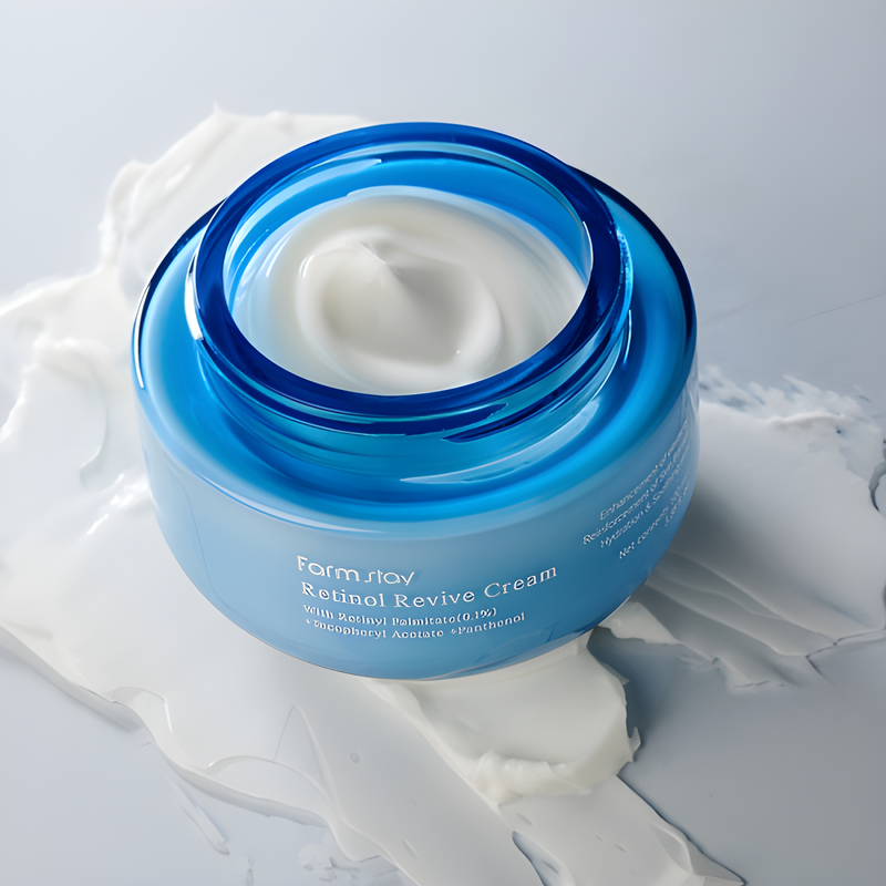 Face cream, Face care, Anti-age, Pigmenation/brightening/post-acne, Skin elasticity and barrier, Acne/pores/sebum, სახის კრემი, სახის მოვლა, ასაკობრივი, პიგმენაცია/პოსტ-აკნე, ელასტიურობა და ბარიერი, აკნე/ფორები/სებუმი, Farmstay, Farmstay Retinol Revive Cream, Beauty Bar, Korean Cosmetics, ბიუთი ბარი, კორეული კოსმეტიკა, Farmstay რეტინოლის სახის კრემი