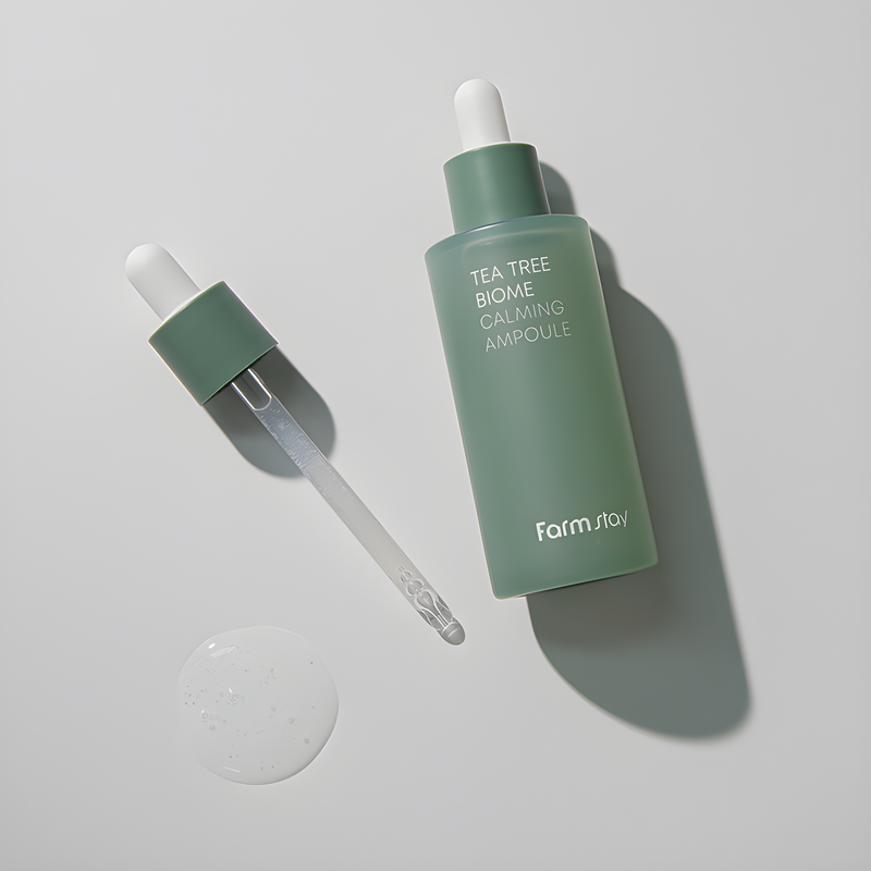 Serum, Face care, Anti-age, Sensitive/Calm, Hydration/Moisturization, შრატი, სახის მოვლა, ასაკობრივი, მგრძნობიარე/დამშვიდება, დატენიანება, Farmstay, Farmstay Tea Tree Biome Calming Ampoule, Beauty Bar, Korean Cosmetics, ბიუთი ბარი, კორეული კოსმეტიკა, Farmstay ჩაის ხის დამამშვიდებელი შრატი