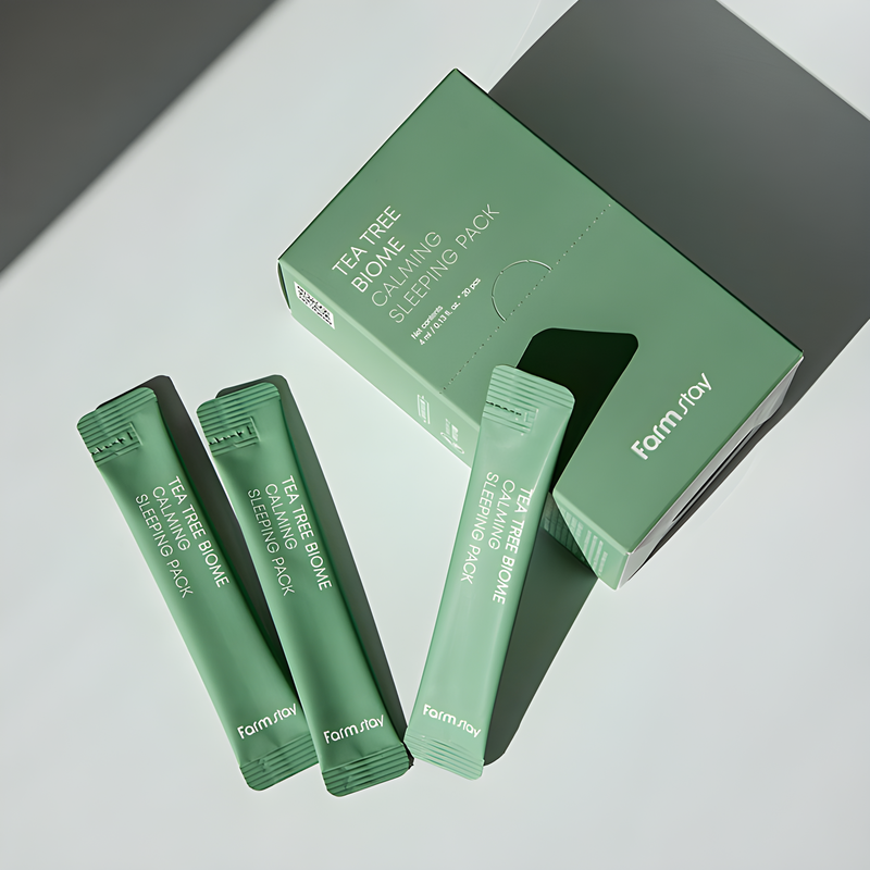 Night mask, Face care, Anti-age, Sensitive/Calm, Hydration/Moisturization, ღამის ნიღაბი, სახის მოვლა, ასაკობრივი, მგრძნობიარე/დამშვიდება, დატენიანება, Farmstay, Farmstay Tea Tree Biome Calming Sleeping Pack, Beauty Bar, Korean Cosmetics, ბიუთი ბარი, კორეული კოსმეტიკა, Farmstay ჩაის ხის დამამშვიდებელი ღამის ნიღაბი