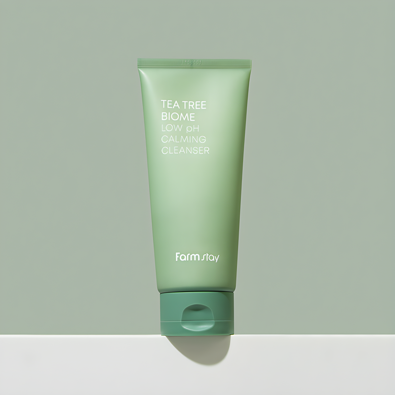 Cleanser, Face care, Anti-age, Sensitive/Calm, Hydration/Moisturization, დასაბანი ქაფი, სახის მოვლა, ასაკობრივი, მგრძნობიარე/დამშვიდება, დატენიანება, Farmstay, Farmstay Tea Tree Biome Low Ph Calming Cleanser, Beauty Bar, Korean Cosmetics, ბიუთი ბარი, კორეული კოსმეტიკა, Farmstay ჩაის ხის Low Ph დამამშვიდებელი დასაბანი ქაფი