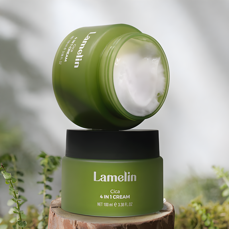 Face cream, Face care, Anti-age, Acne/pores/sebum, Sensitive/Calm, Skin elasticity and barrier, სახის კრემი, სახის მოვლა, ასაკობრივი, აკნე/ფორები/სებუმი, მგრძნობიარე/დამშვიდება, ელასტიურობა და ბარიერი, Lamelin, Lamelin Cica 4 In 1 Cream, Beauty Bar, Korean Cosmetics, ბიუთი ბარი, კორეული კოსმეტიკა, Lamelin ცენტელას 4/1-ში სახის კრემი