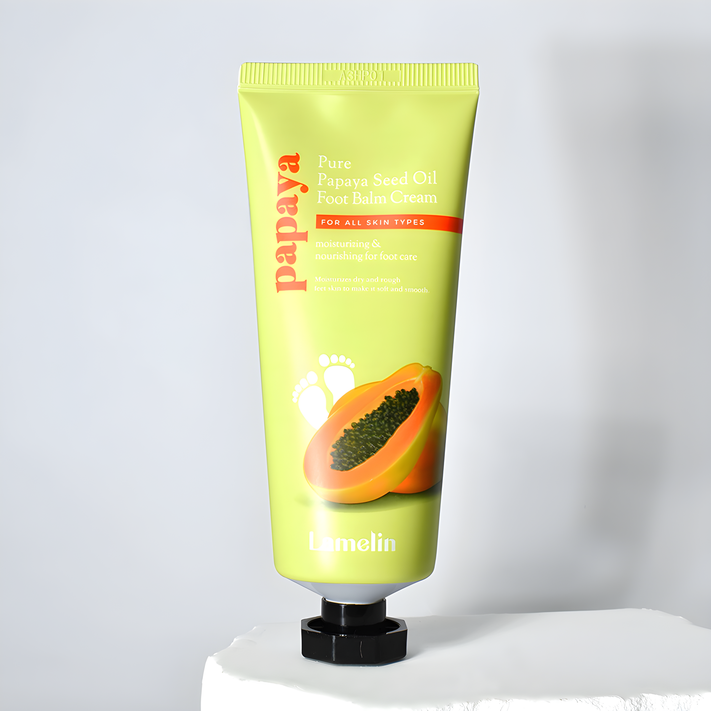 Foot care, Body care, Hydration/Moisturization, Skin elasticity and barrier, ფეხის მოვლა, სხეულის მოვლა, დატენიანება, ელასტიურობა და ბარიერი, Lameline, Lamelin Pure Papaya Seed Oil Foot Balm Cream, Beauty Bar, Korean Cosmetics, ბიუთი ბარი, კორეული კოსმეტიკა, Lamelin პაპაიას ზეთის ფეხის დამატენიანბელი კრემი