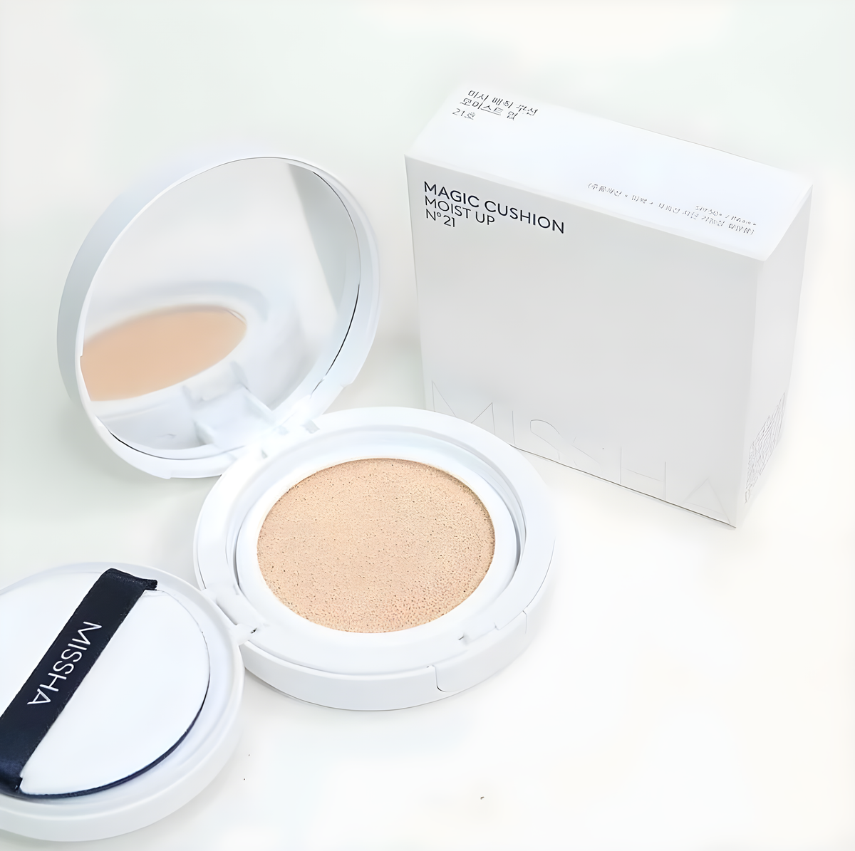 Face makeup, Makeup, BB cream, სახის მაკიაჟი, კოსმეტიკა, ბბ კრემი, Missha, Missha Magic Cushion Moist Up (SPF50+/PA+++), Beauty Bar, Korean Cosmetics, ბიუთი ბარი, კორეული კოსმეტიკა