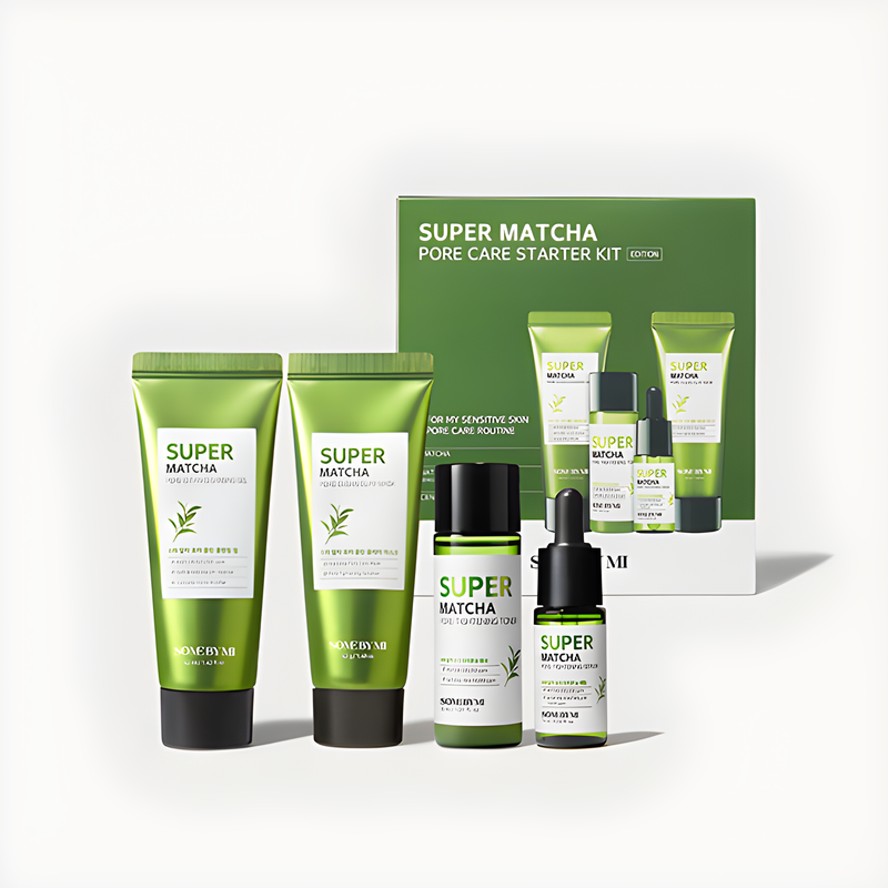 Beauty Bar Korean cosmetics, ბიუთი ბარი კორეული კოსმეტიკა, Some By Mi Super Matcha Pore Care Starter Kit Gift set, Some By Mi, Gift set, Acne/pores/sebum, სასაჩუქრე ნაკრები, აკნე/ფორები/სებუმი, Hydration/Moisturization, დატენიანება , Some By Mi სუპერ მატჩას მინი ნაკრები ფორებისთვის