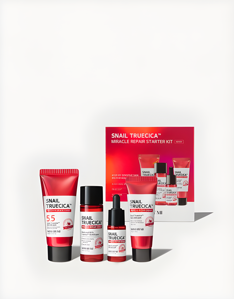 Gift set, Anti-age, Hydration/Moisturization, Pigmentation/post-acne, სასაჩუქრე ნაკრები, ასაკობრივი, დატენიანება, პიგმენაცია/პოსტ-აკნე, Some By Mi, Some By Mi Snail Truecica Miracle Repair Starter Kit Edition, Beauty Bar, Korean Cosmetics, ბიუთი ბარი, კორეული კოსმეტიკა, Some By Mi ლოკოკინას აღმდგენი სახი მოვლის მინი ნაკრები